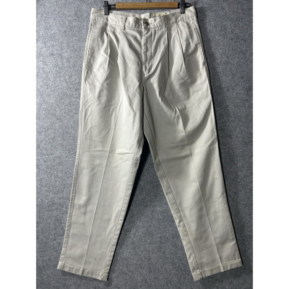 VTG Eddie Bauer Men's 33x30 Pleated Khaki Chino Pants 100% Cotton Beige 90s Y2K